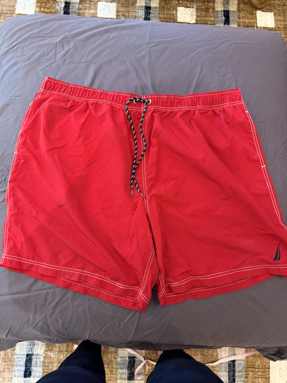 Nautica Red Men's Swim Shorts with Navy Logo Tag